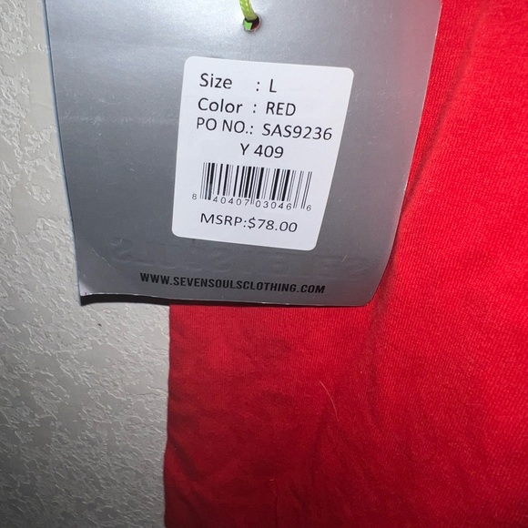 NWT SEVEN SOULS UNISEX 23 RED & BLK SHORT SLEEVE TEE 100% COTTON - Picture 6 of 6